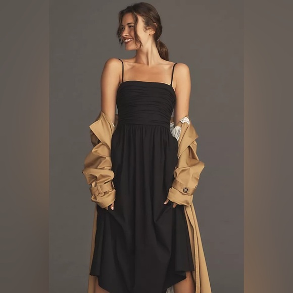 NEW Reformation Lissa Cotton Midi Dress Black Removable Strap | size 2 - Picture 3 of 14